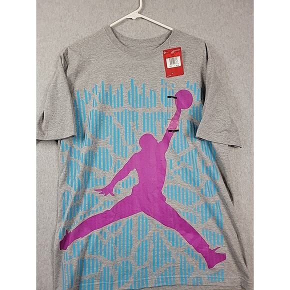 NWT Jordan Jump Man Gray Purple Blue Big Logo SS T Shirt Men's Large - Picture 2 of 12